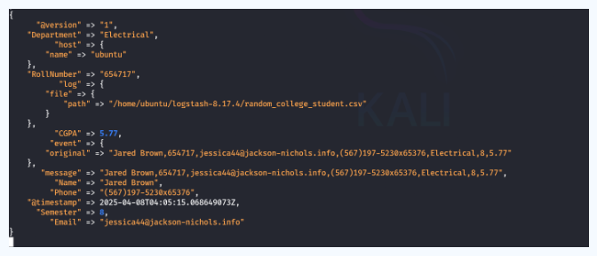 CSV Data Sent